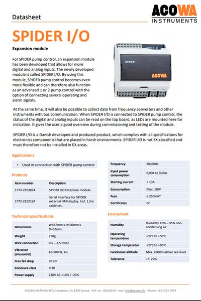 SPIDER I/O datablad